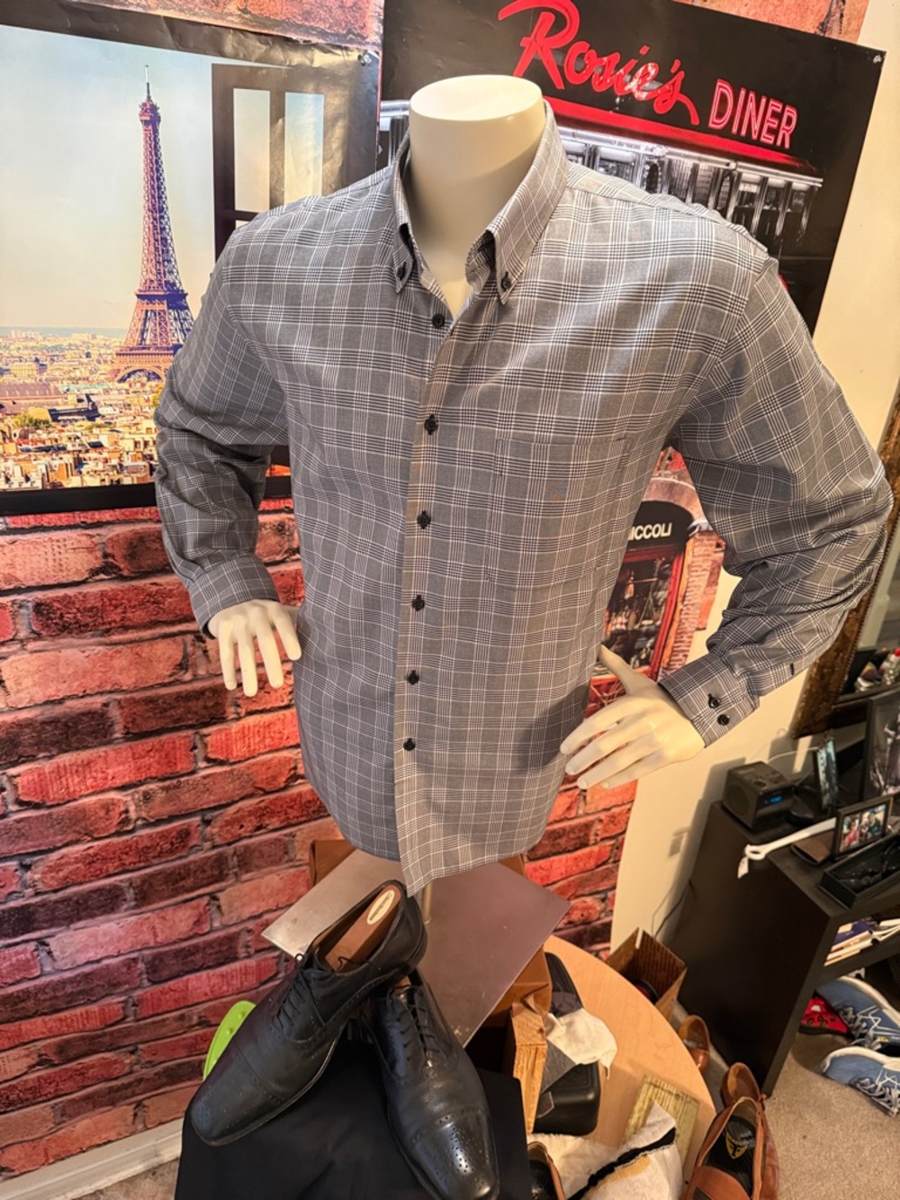 Paul Fredrick Black & White Plaid Cotton Button-Up - Picture 12 of 17